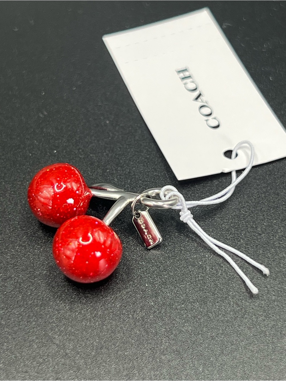 NWT COACH Small Glitter Cherry Shoe Charm CCQ36 Red & Silver.